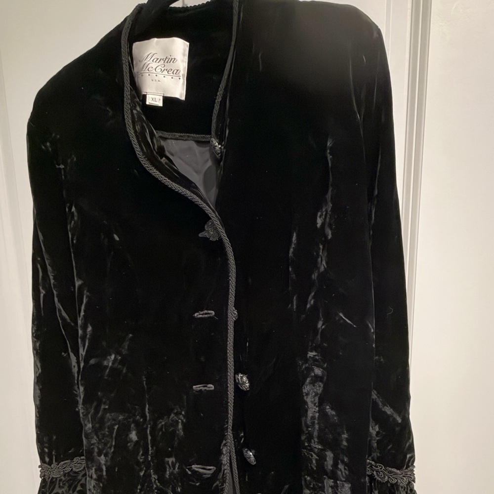Martin McCrea Vintage Black Velvet Jacket Corseted roped back/ matching buttons